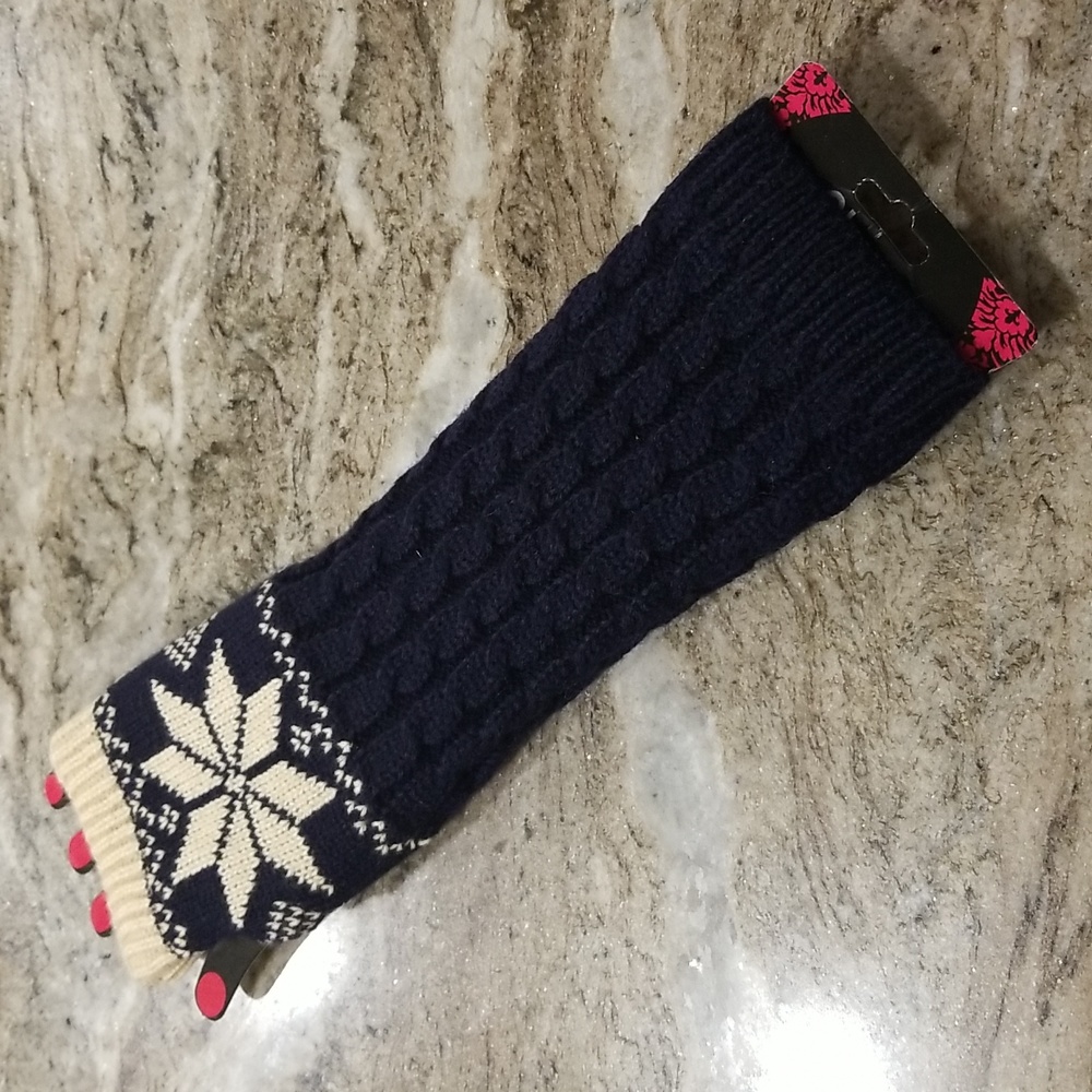 NEW Fingerless Knit Gloves Pair Navy